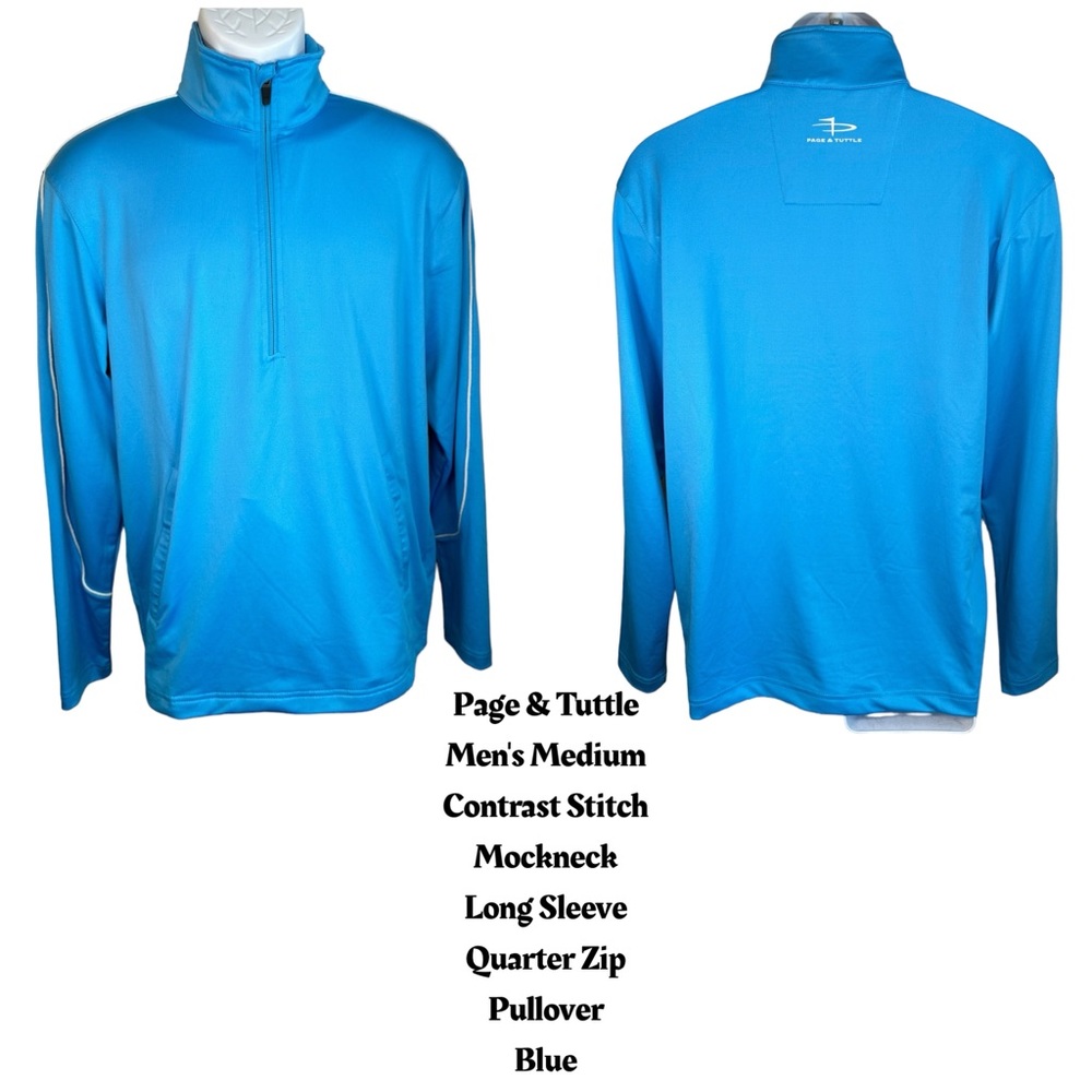Page & Tuttle Men's Contrast Stitch Mockneck Long Sleeve Zip Pullover Blue M‎